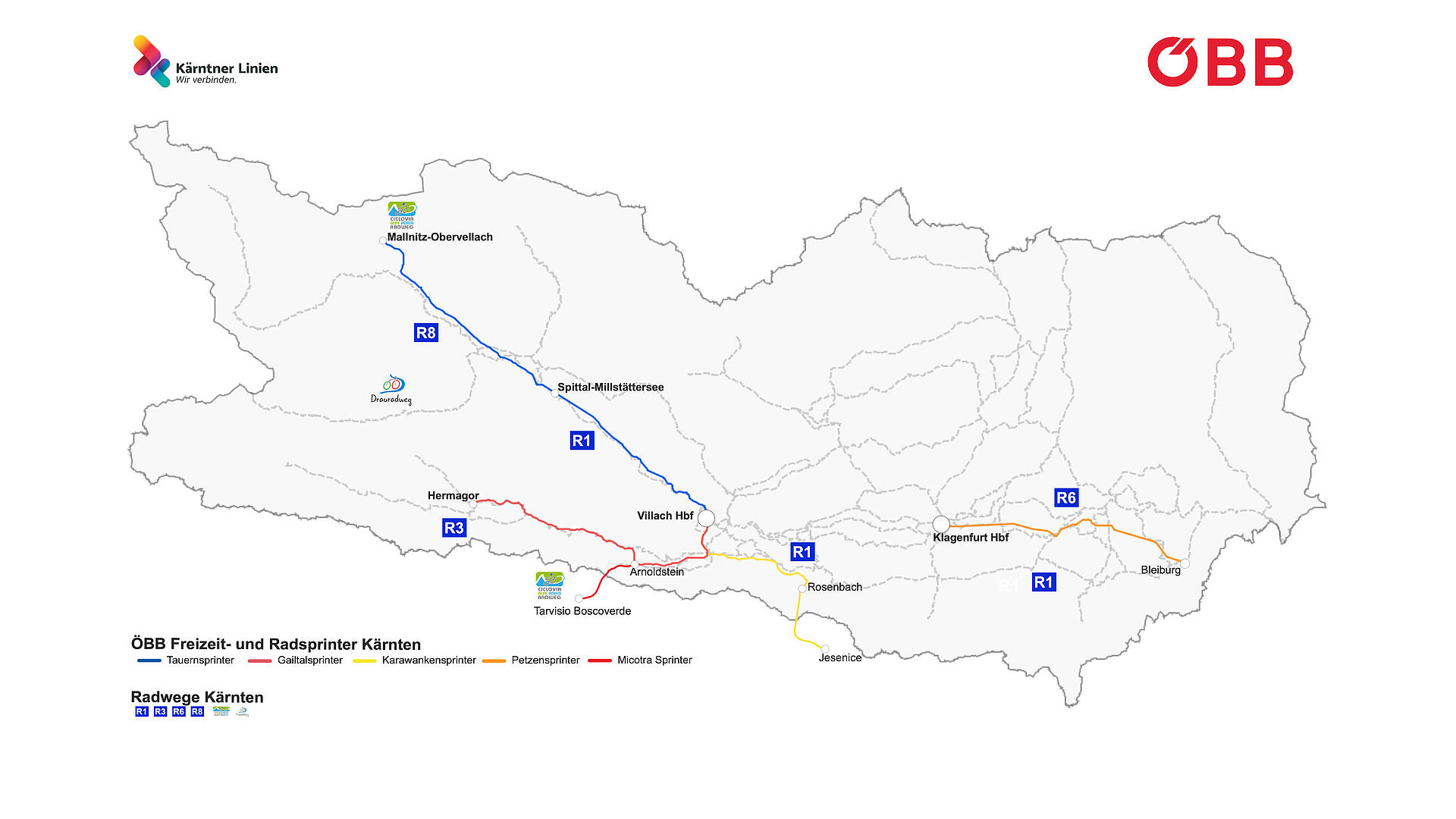 Netzplan Radsprinter Kaernten ÖBB